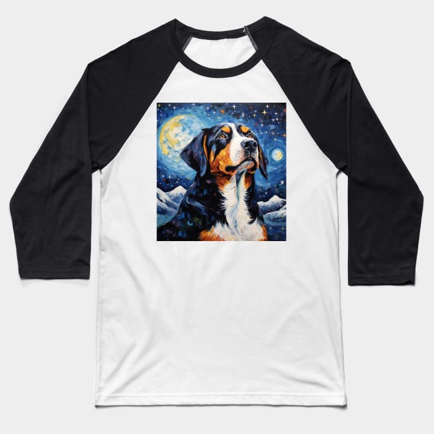 Swiss Mountain Dog Painted in The Starry Night style Baseball T-Shirt by NatashaCuteShop